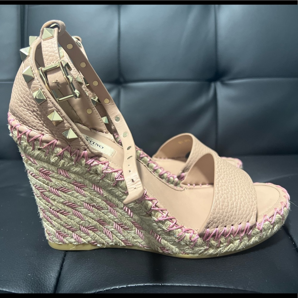 Valentino Rockstud Calfskin Wedge Espadrille heel